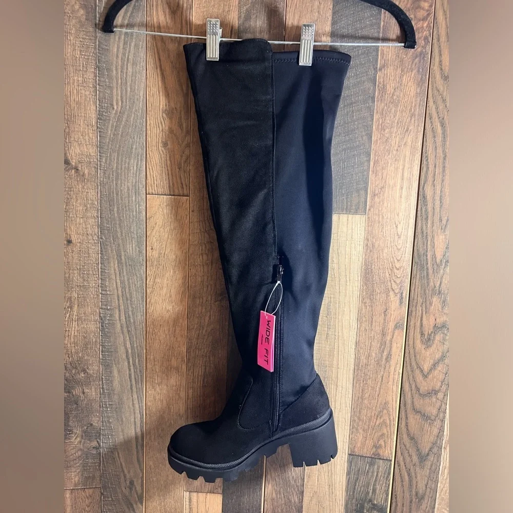 VIVICA-08 Faux Suede Lycra Over The Knee High Lug Sole Chunky Heel Boots 6W